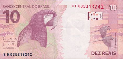 Reverso billete de 10 Reales Brasileos