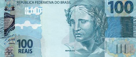 Anverso billete de 100 Reales Brasileos