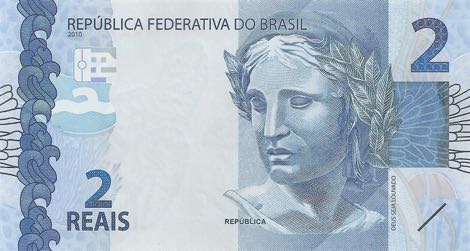 Anverso billete de 2 Reales Brasileos
