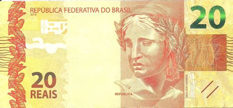 Anverso billete de 20 Reales Brasileos