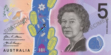 Anverso billete de 5 Dlares Australianos