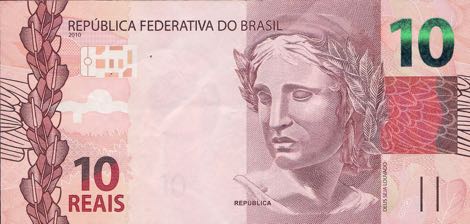 Anverso billete de 10 Reales Brasileos