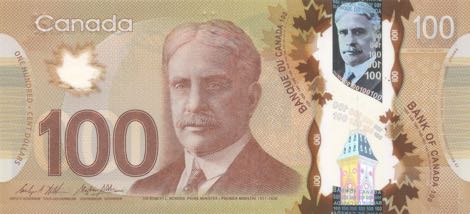 Anverso billete de 100 Dlares Canadienses
